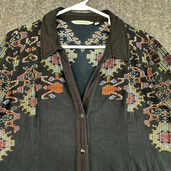 Soft Surroundings XL Black Boho Geometric Button Front Blouse Top - Picture 7 of 9
